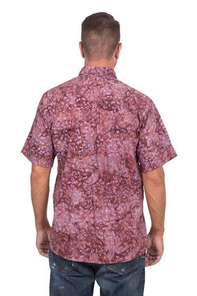 Alternate image for Fair Trade Mens Cotton Batik Shirt in Reds from Bali Light and Shadow