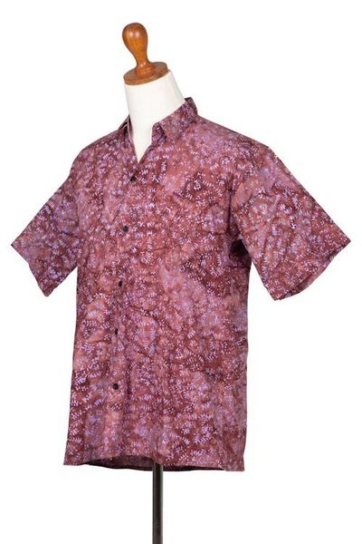 Alternate image for Fair Trade Mens Cotton Batik Shirt in Reds from Bali Light and Shadow