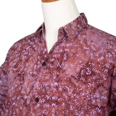 Alternate image for Fair Trade Mens Cotton Batik Shirt in Reds from Bali Light and Shadow