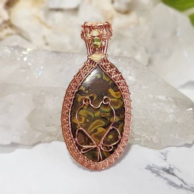 Alternate image for Fruit Jasper Copper Wire Wrapped Frog Pendant