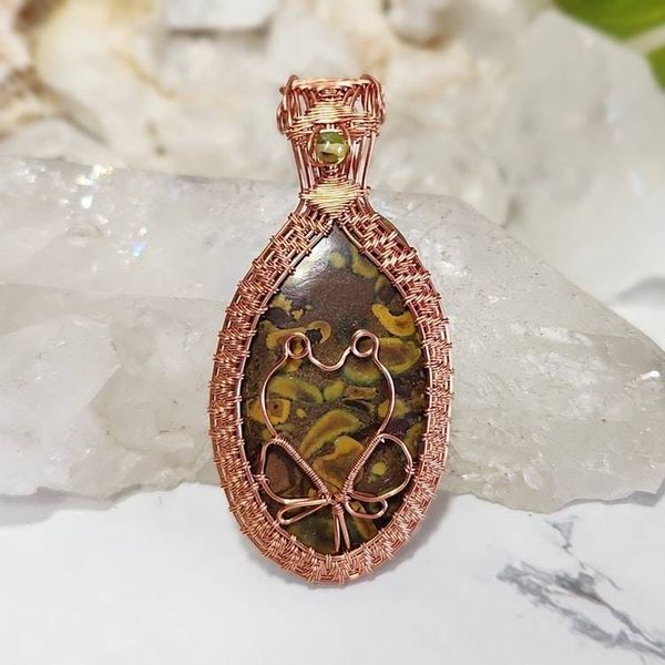 Alternate image for Fruit Jasper Copper Wire Wrapped Frog Pendant