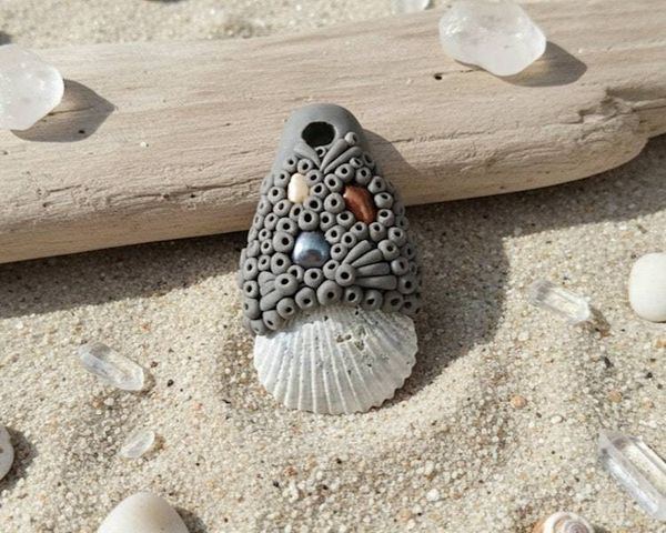 Alternate image for Grey Shell and Pearl Polymer Clay Pendant