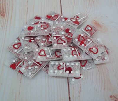 Alternate image for Resin Red and Silver Hearts Dominos Set of 28
