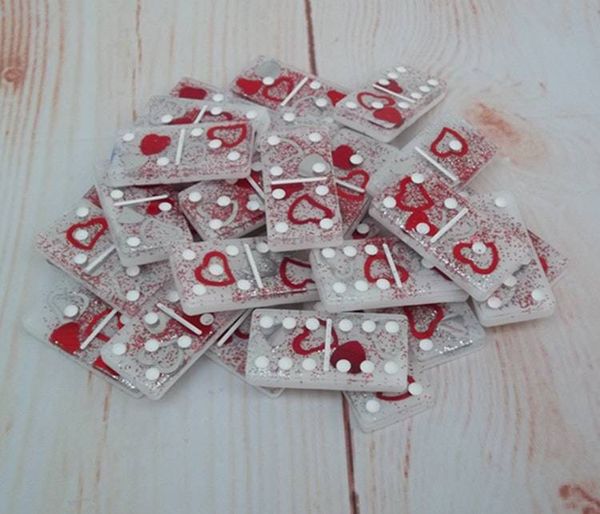 Alternate image for Resin Red and Silver Hearts Dominos Set of 28