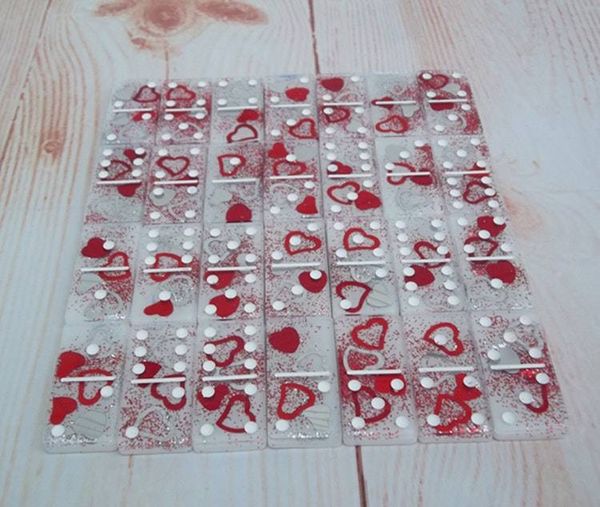 Alternate image for Resin Red and Silver Hearts Dominos Set of 28