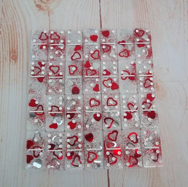Alternate image for Resin Red and Silver Hearts Dominos Set of 28