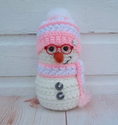 Alternate image for Cool Crochet Snowman in Pink and White
