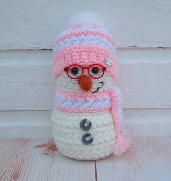 Alternate image for Cool Crochet Snowman in Pink and White