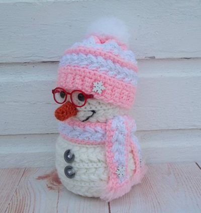 Alternate image for Cool Crochet Snowman in Pink and White