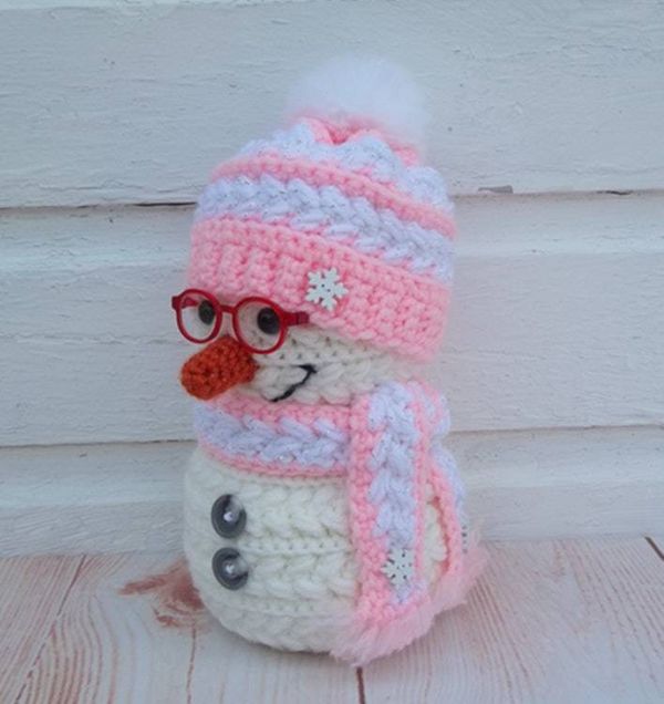 Alternate image for Cool Crochet Snowman in Pink and White