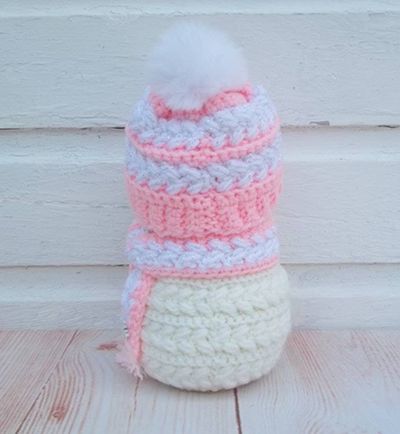 Alternate image for Cool Crochet Snowman in Pink and White