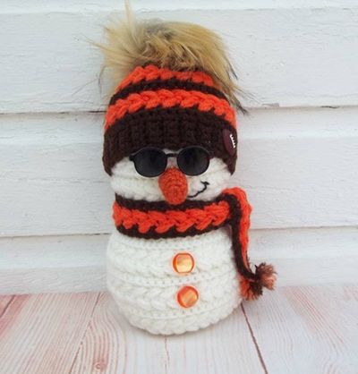 Alternate image for Cool Crochet Snowman in Brown and Orange