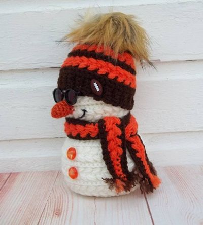 Alternate image for Cool Crochet Snowman in Brown and Orange