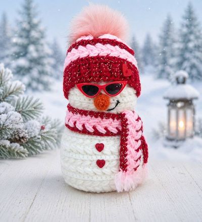 Primary image for Cool Crochet Snowman in Pink and Red