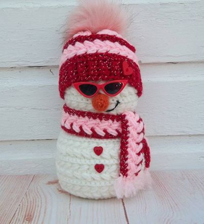 Alternate image for Cool Crochet Snowman in Pink and Red