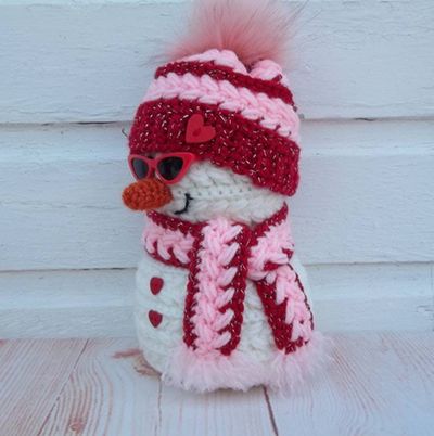 Alternate image for Cool Crochet Snowman in Pink and Red