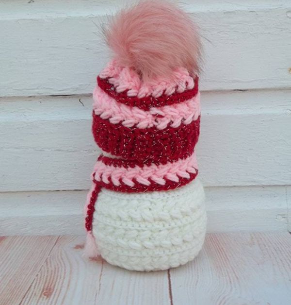 Alternate image for Cool Crochet Snowman in Pink and Red