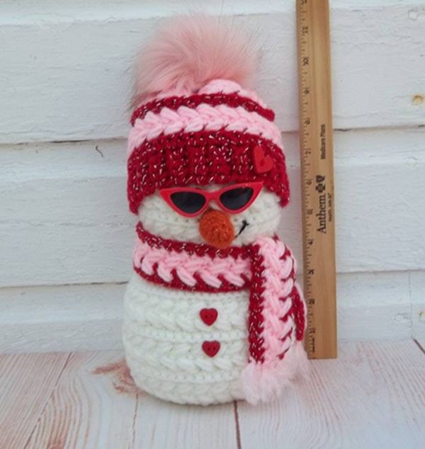 Alternate image for Cool Crochet Snowman in Pink and Red