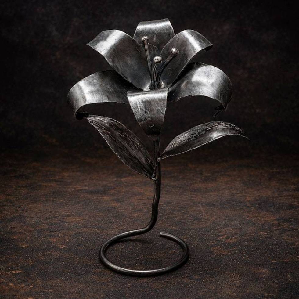 Handcrafted Steel Lily Sculpture, Metal Flower Gift, Industrial Floral Decor