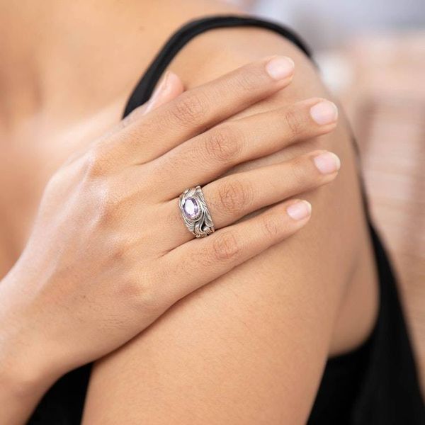 Alternate image for Floral Sterling Silver and Amethyst Ring Feminine Charm