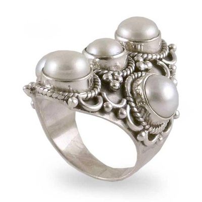 Alternate image for White Pearl and Sterling Silver Indian Style Ring  Iridescent Princess