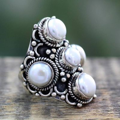 Alternate image for White Pearl and Sterling Silver Indian Style Ring  Iridescent Princess