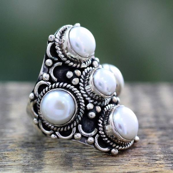 Alternate image for White Pearl and Sterling Silver Indian Style Ring  Iridescent Princess
