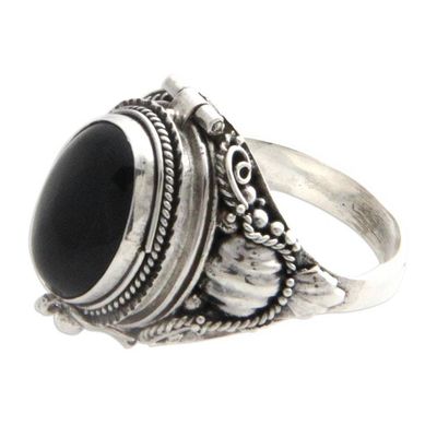 Alternate image for Sterling Silver Ring with Onyx Top Compartment Goth Secrets