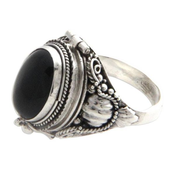 Alternate image for Sterling Silver Ring with Onyx Top Compartment Goth Secrets