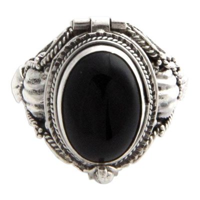 Alternate image for Sterling Silver Ring with Onyx Top Compartment Goth Secrets