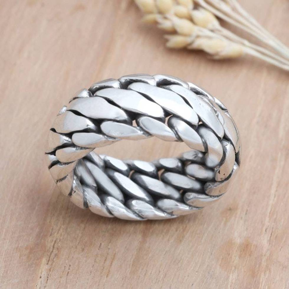 Men's Sterling Silver Band Ring 'Sanca Kembang Python'