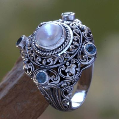 Primary image for Pearl and Blue Topaz Cocktail RIng Mahameru