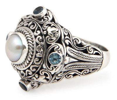 Alternate image for Pearl and Blue Topaz Cocktail RIng Mahameru
