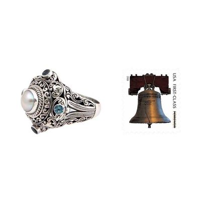 Alternate image for Pearl and Blue Topaz Cocktail RIng Mahameru