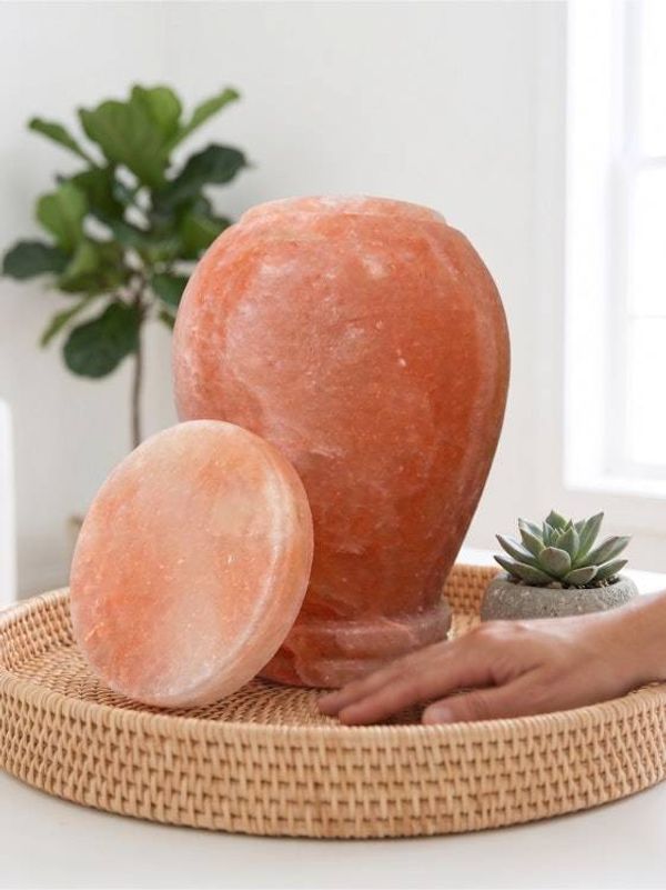 Alternate image for Pink Himalayan Salt Cremation Urn for Human Adult Ashes | Biodegradable & Water Soluble Memorial Urn Large Adult Sizes