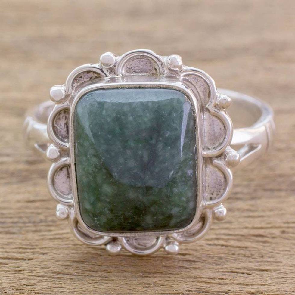 Guatemalan Dark Green Jade Cocktail Ring 'Maya Zinnia'