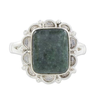 Alternate image for Guatemalan Dark Green Jade Cocktail Ring Maya Zinnia