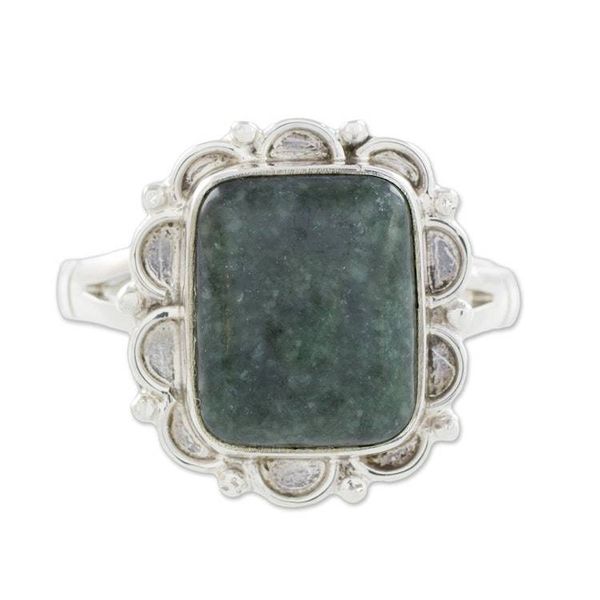 Alternate image for Guatemalan Dark Green Jade Cocktail Ring Maya Zinnia