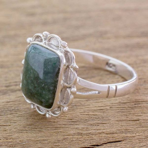 Alternate image for Guatemalan Dark Green Jade Cocktail Ring Maya Zinnia