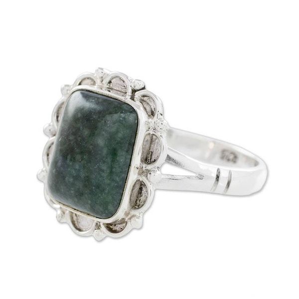 Alternate image for Guatemalan Dark Green Jade Cocktail Ring Maya Zinnia