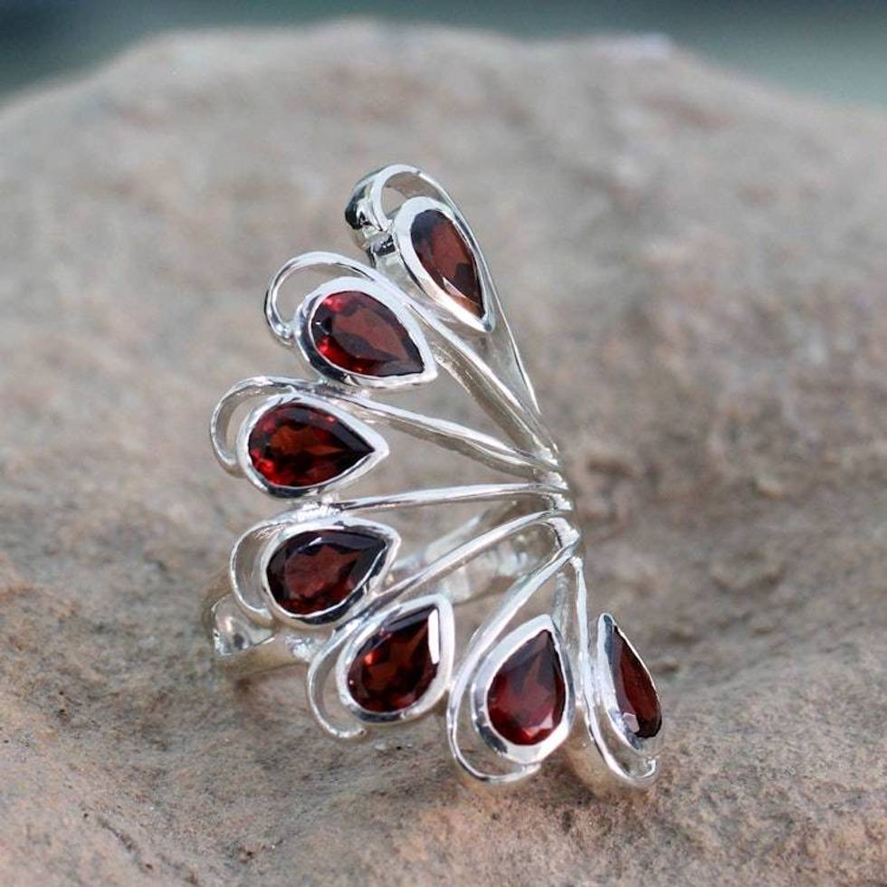 3.5 Cts Garnet and Sterling Silver Ring from India Jewelry 'Wing of Love'