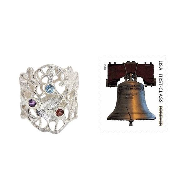 Alternate image for Wide Sterling Silver Ring with Amethyst Garnet and Topaz Baroque Bali