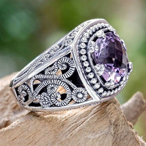 Alternate image for Four Carat Amethyst and Sterling Silver Ring from Bali Purple Desert Illusion
