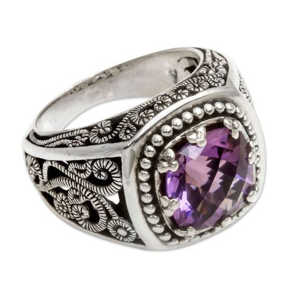 Alternate image for Four Carat Amethyst and Sterling Silver Ring from Bali Purple Desert Illusion