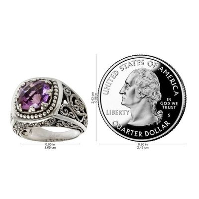 Alternate image for Four Carat Amethyst and Sterling Silver Ring from Bali Purple Desert Illusion