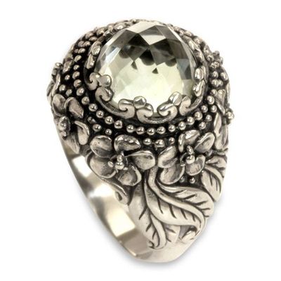 Alternate image for Prasiolite and Sterling Silver Floral Cocktail Ring Graceful Plumeria