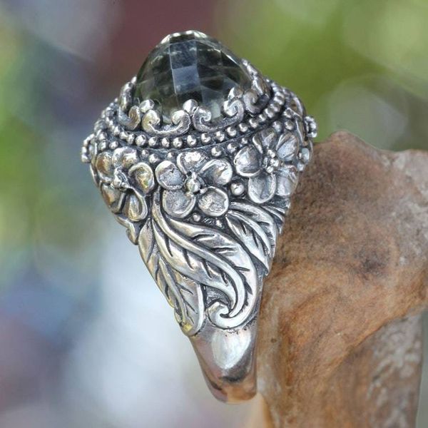 Alternate image for Prasiolite and Sterling Silver Floral Cocktail Ring Graceful Plumeria