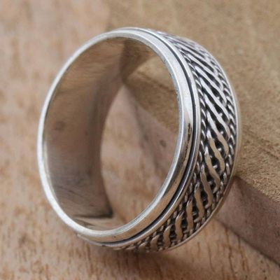 Alternate image for Handcrafted Sterling Silver Meditation Spinner Ring Speed
