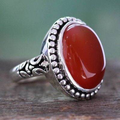 Primary image for Enhanced Red Onyx and Sterling Silver Cocktail Ring Glowing Sunset