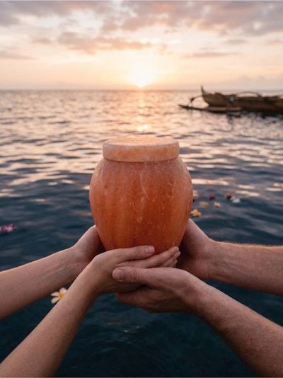 Alternate image for Natural Pink Himalayan Salt Cremation Urn for Child or Pet Ashes | Biodegradable & Water Soluble Memorial Urn